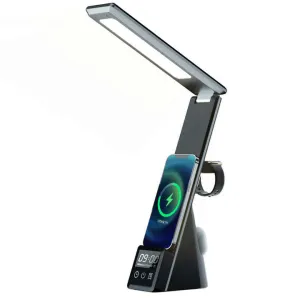 شاحن لاسلكي متعدد الوظائف بشاحن ساعة أبل . Best-selling 3-in-1 Wireless Charger with LED Display,