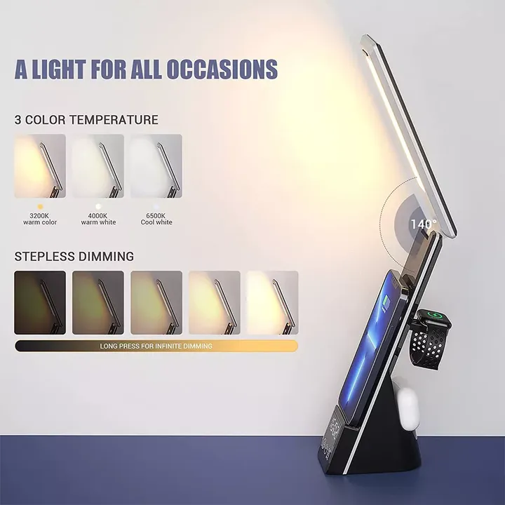 شاحن لاسلكي متعدد الوظائف بشاحن ساعة أبل . Best-selling 3-in-1 Wireless Charger with LED Display,