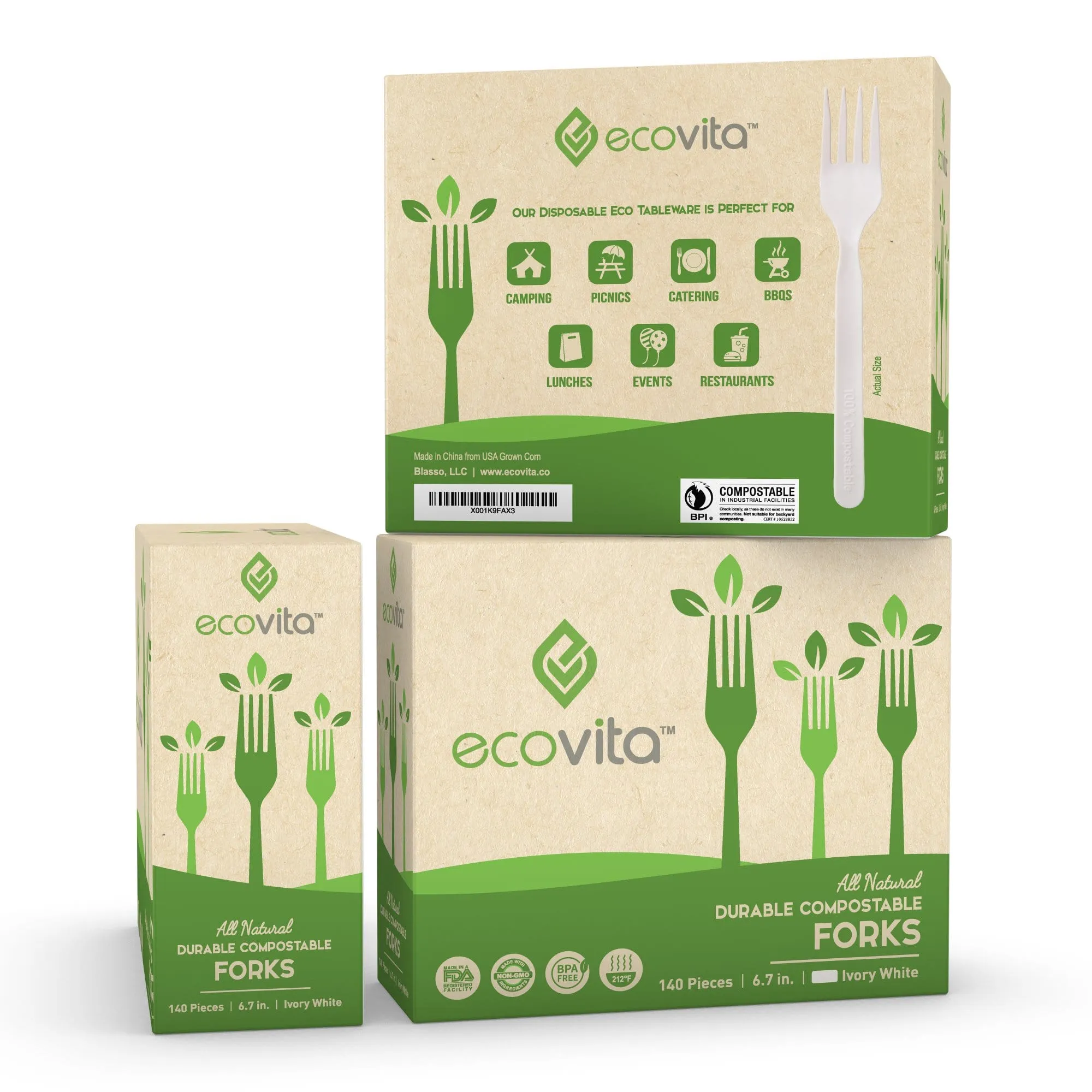 100% Compostable Forks - Disposable Eco Fork Utensil Sets - Eco Friendly Alternative to Plastic Forks