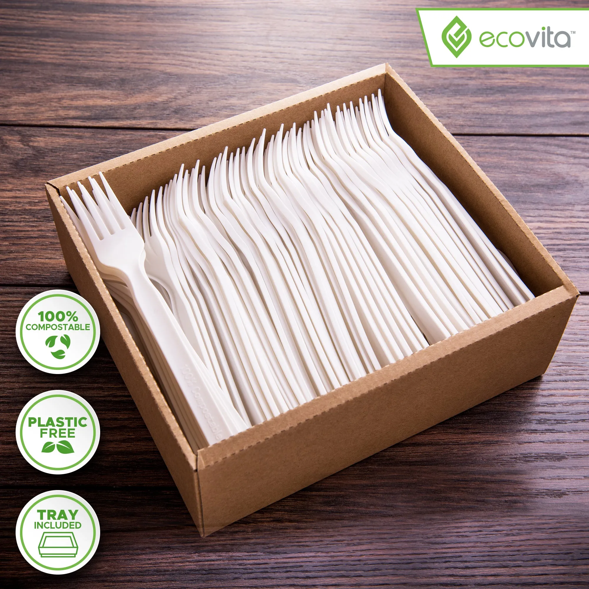 100% Compostable Forks - Disposable Eco Fork Utensil Sets - Eco Friendly Alternative to Plastic Forks