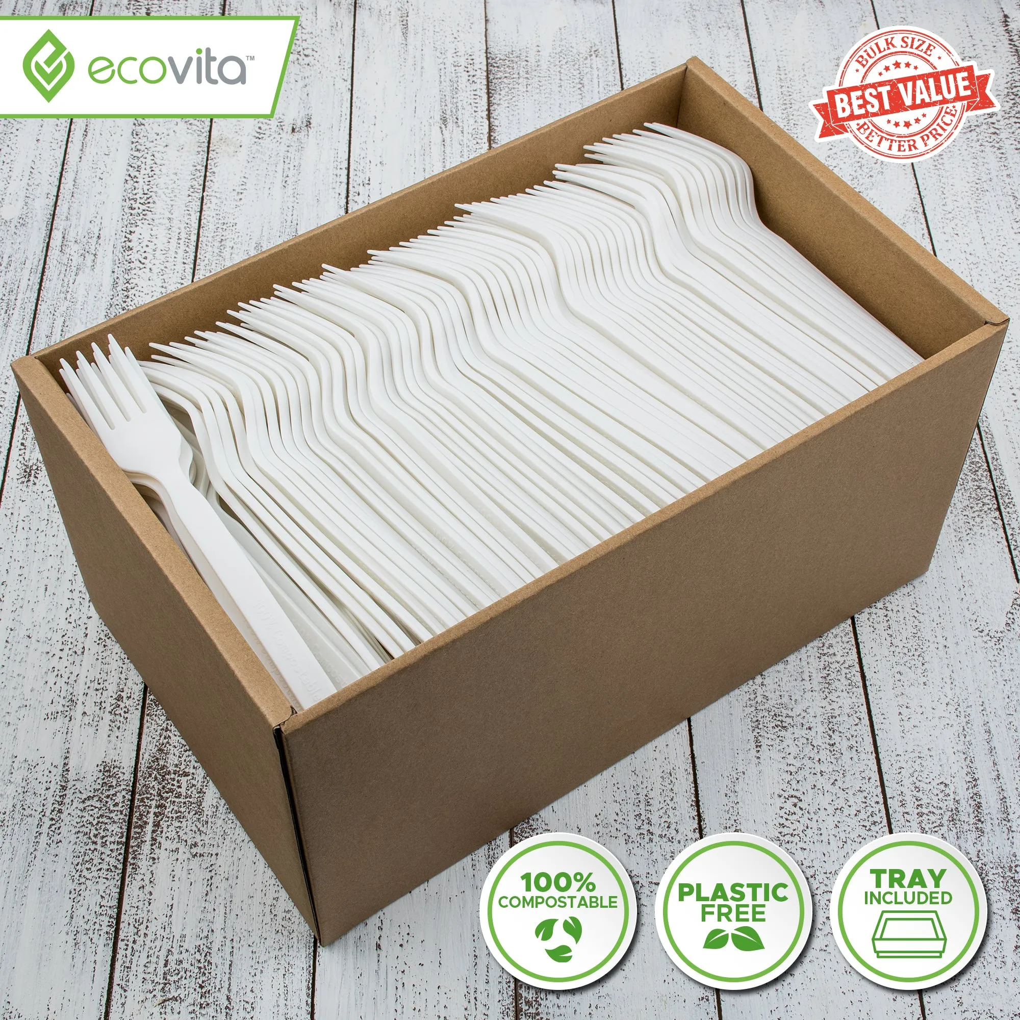 100% Compostable Forks - Disposable Eco Fork Utensil Sets - Eco Friendly Alternative to Plastic Forks