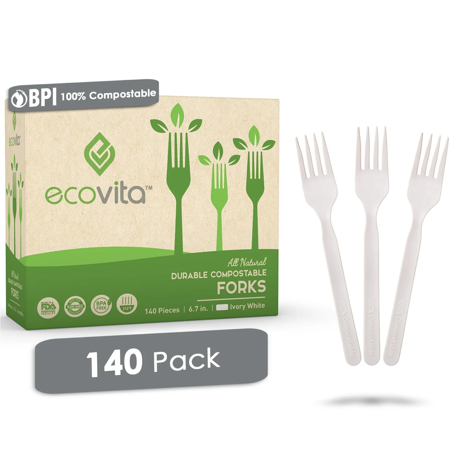 100% Compostable Forks - Disposable Eco Fork Utensil Sets - Eco Friendly Alternative to Plastic Forks