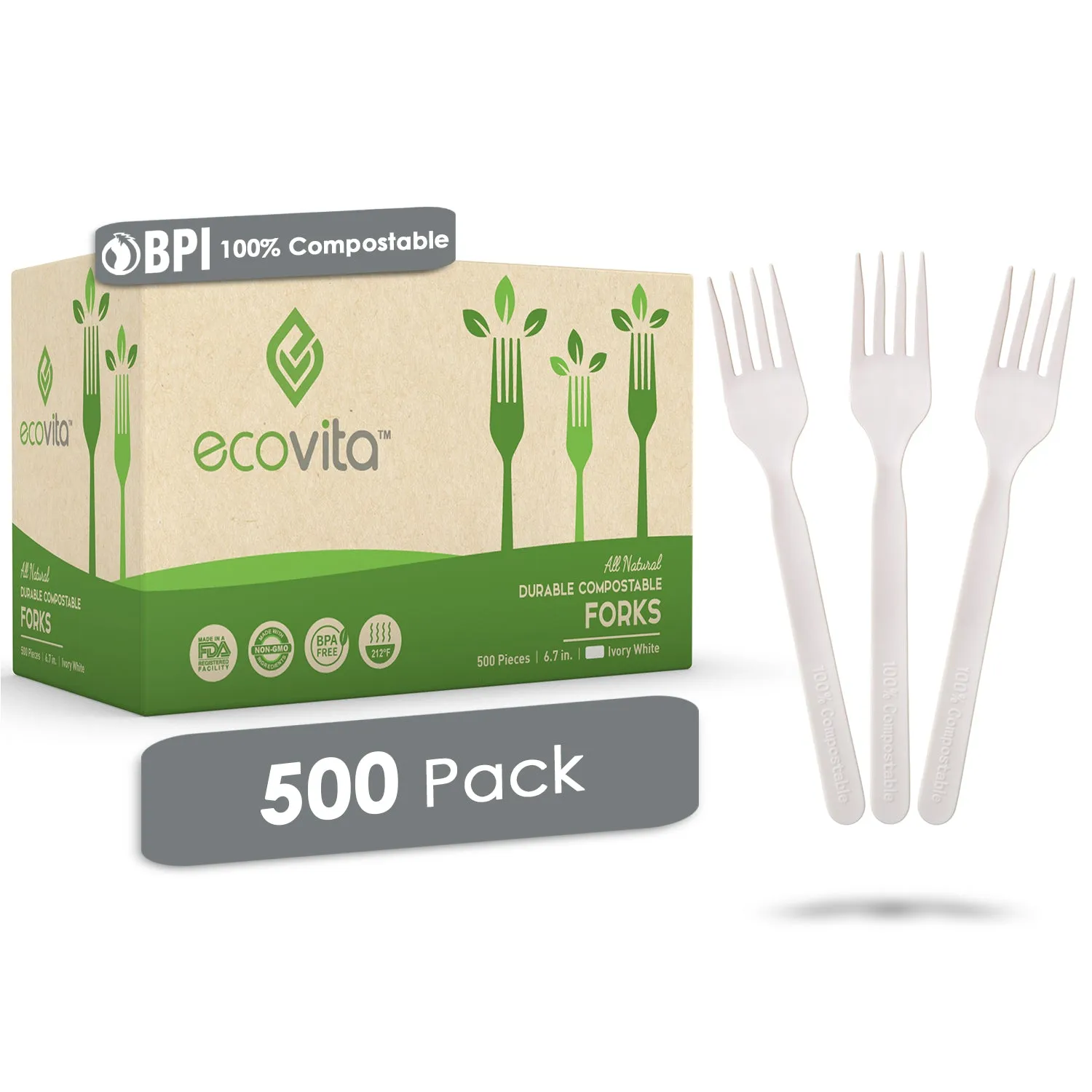 100% Compostable Forks - Disposable Eco Fork Utensil Sets - Eco Friendly Alternative to Plastic Forks