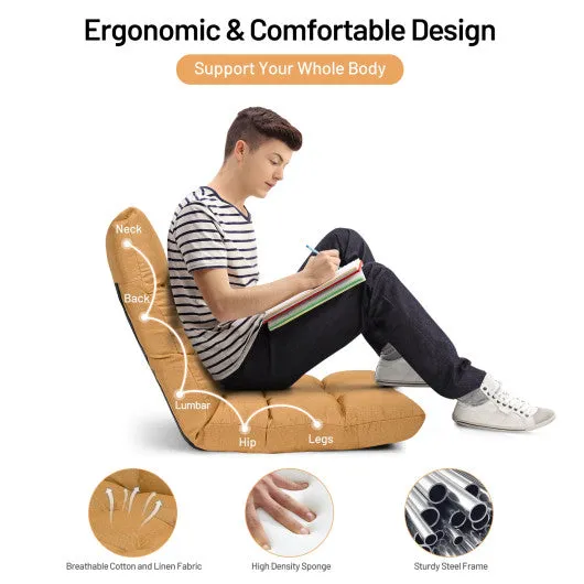 14-Position Adjustable Folding Lazy Gaming Sofa-Yellow