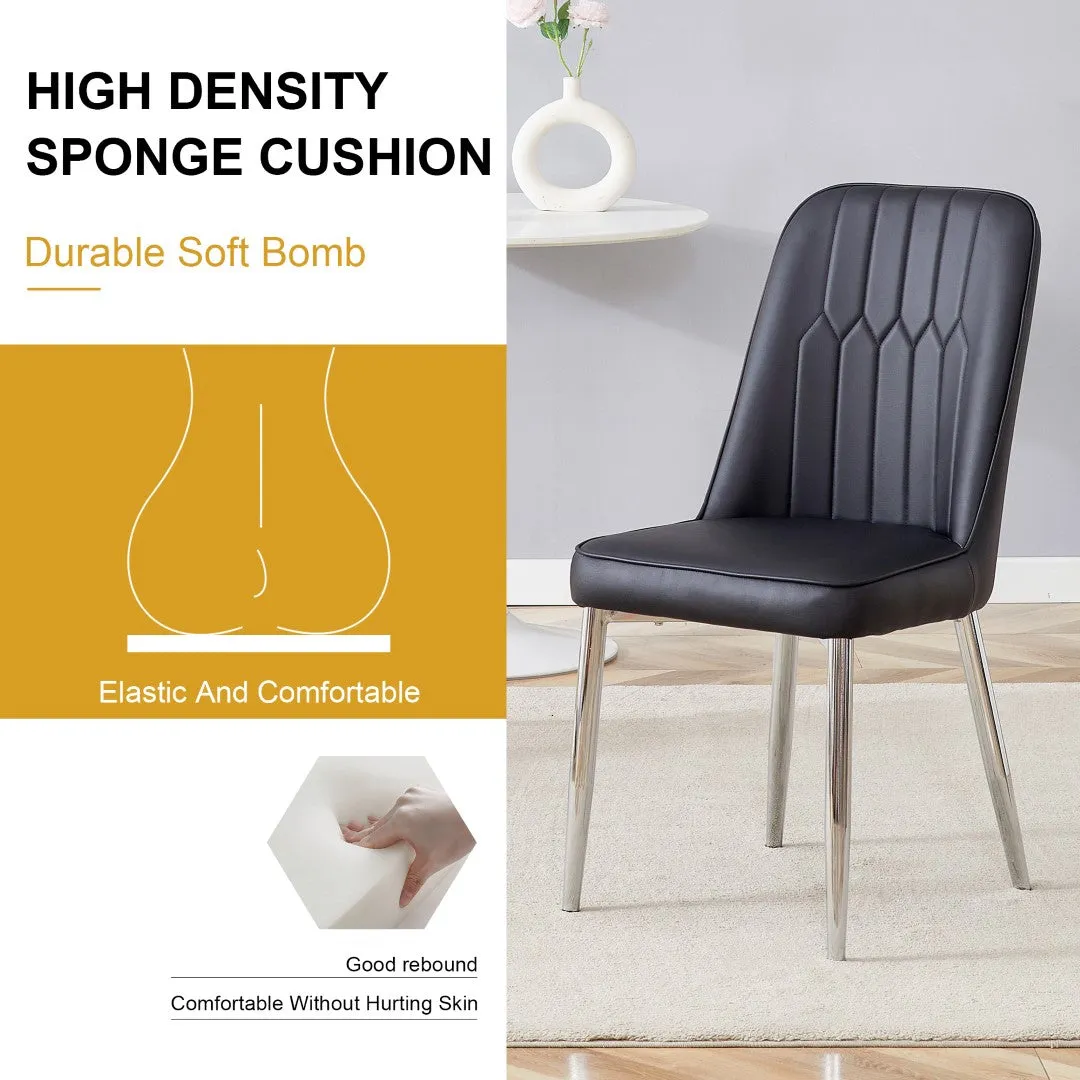 2 Modern Dining Chairs, PU Leather Backrest, Silver Metal Legs for Home, Kitchen, Bedroom, Office - Comfortable Experience