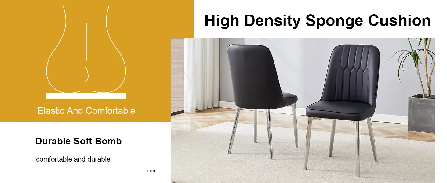 2 Modern Dining Chairs, PU Leather Backrest, Silver Metal Legs for Home, Kitchen, Bedroom, Office - Comfortable Experience