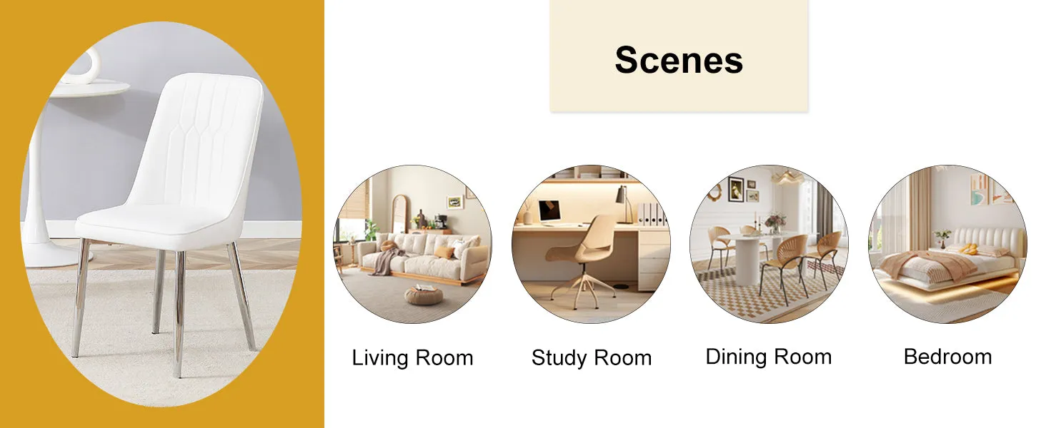 2 Modern Dining Chairs, PU Leather Backrest, Silver Metal Legs for Home, Kitchen, Bedroom, Office - Comfortable Experience