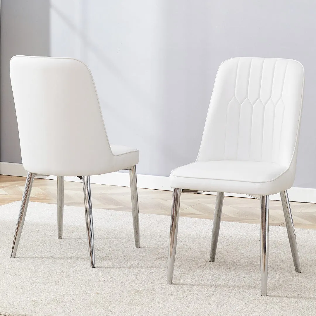 2 Modern Dining Chairs, PU Leather Backrest, Silver Metal Legs for Home, Kitchen, Bedroom, Office - Comfortable Experience