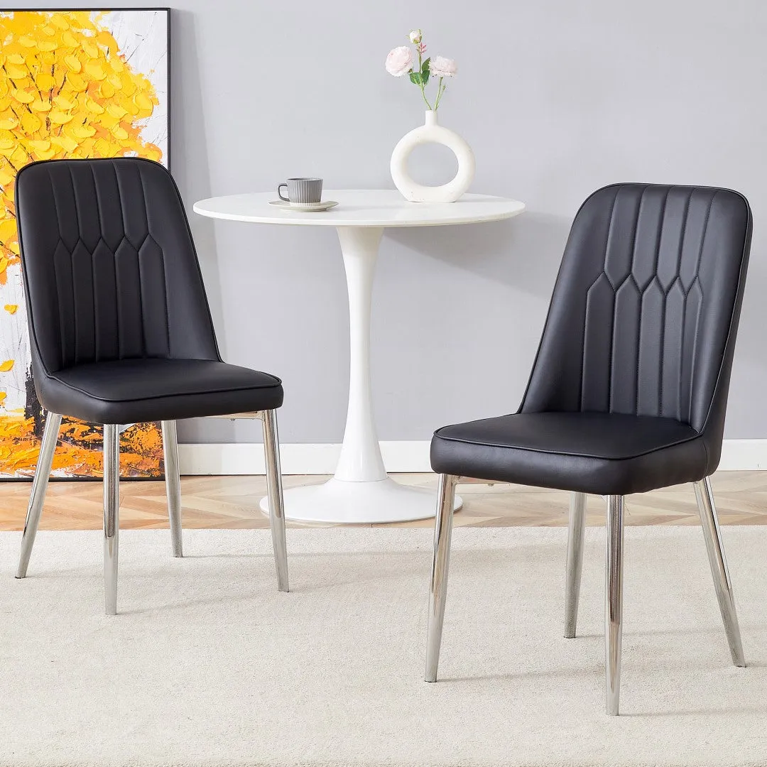 2 Modern Dining Chairs, PU Leather Backrest, Silver Metal Legs for Home, Kitchen, Bedroom, Office - Comfortable Experience
