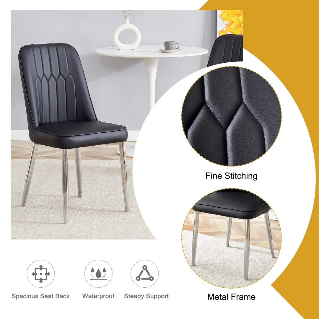 2 Modern Dining Chairs, PU Leather Backrest, Silver Metal Legs for Home, Kitchen, Bedroom, Office - Comfortable Experience