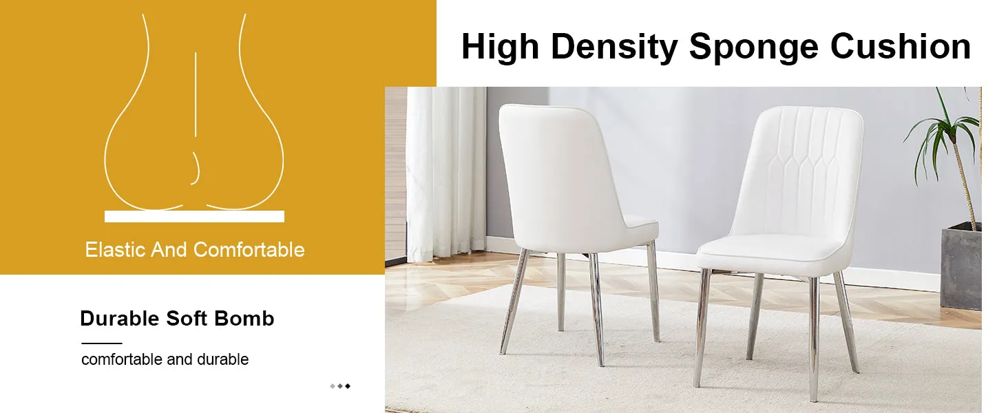 2 Modern Dining Chairs, PU Leather Backrest, Silver Metal Legs for Home, Kitchen, Bedroom, Office - Comfortable Experience