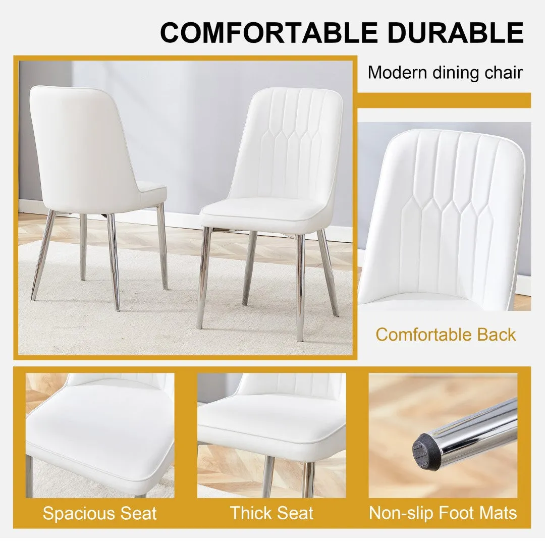 2 Modern Dining Chairs, PU Leather Backrest, Silver Metal Legs for Home, Kitchen, Bedroom, Office - Comfortable Experience
