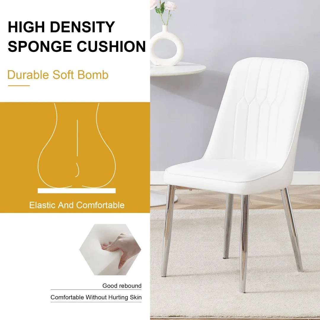 2 Modern Dining Chairs, PU Leather Backrest, Silver Metal Legs for Home, Kitchen, Bedroom, Office - Comfortable Experience