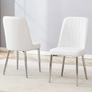2 Modern Dining Chairs, PU Leather Backrest, Silver Metal Legs for Home, Kitchen, Bedroom, Office - Comfortable Experience