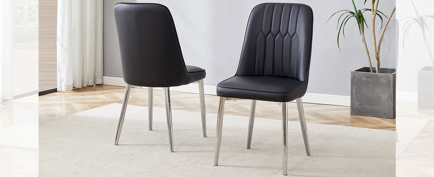 2 Modern Dining Chairs, PU Leather Backrest, Silver Metal Legs for Home, Kitchen, Bedroom, Office - Comfortable Experience
