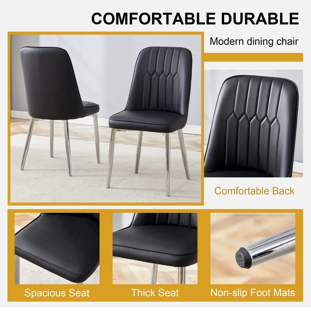 2 Modern Dining Chairs, PU Leather Backrest, Silver Metal Legs for Home, Kitchen, Bedroom, Office - Comfortable Experience