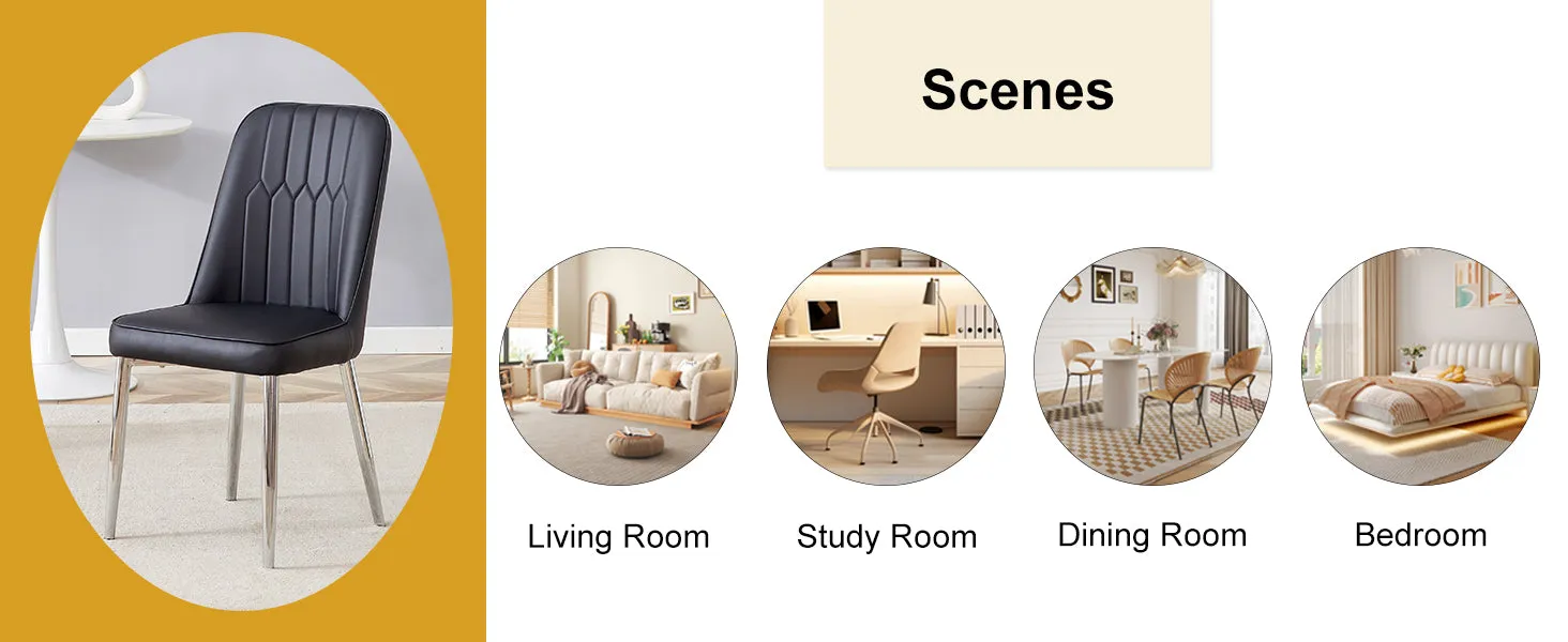 2 Modern Dining Chairs, PU Leather Backrest, Silver Metal Legs for Home, Kitchen, Bedroom, Office - Comfortable Experience