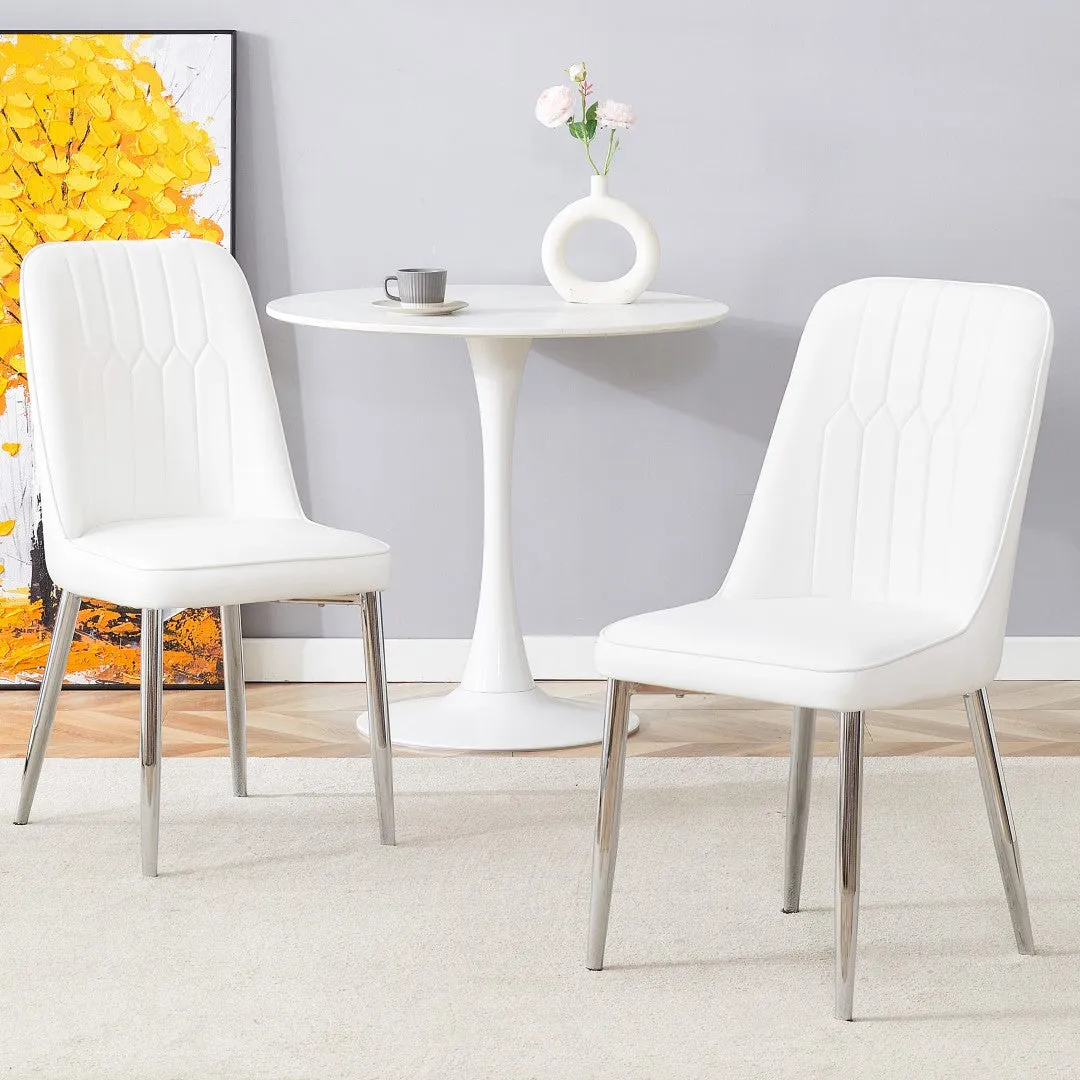 2 Modern Dining Chairs, PU Leather Backrest, Silver Metal Legs for Home, Kitchen, Bedroom, Office - Comfortable Experience