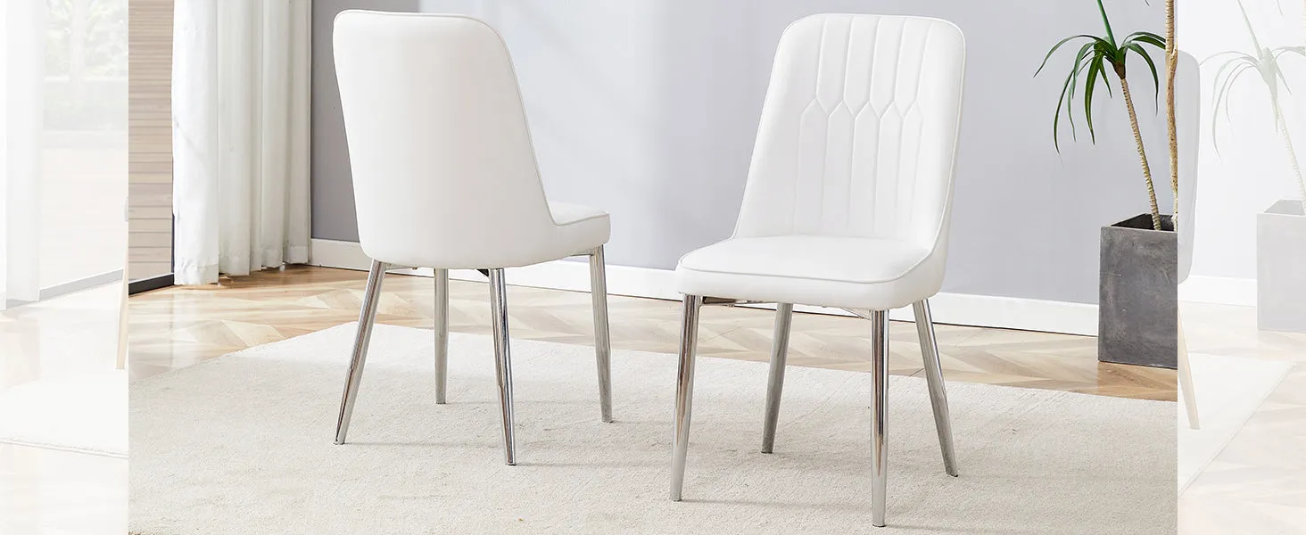 2 Modern Dining Chairs, PU Leather Backrest, Silver Metal Legs for Home, Kitchen, Bedroom, Office - Comfortable Experience