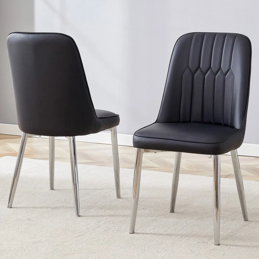 2 Modern Dining Chairs, PU Leather Backrest, Silver Metal Legs for Home, Kitchen, Bedroom, Office - Comfortable Experience
