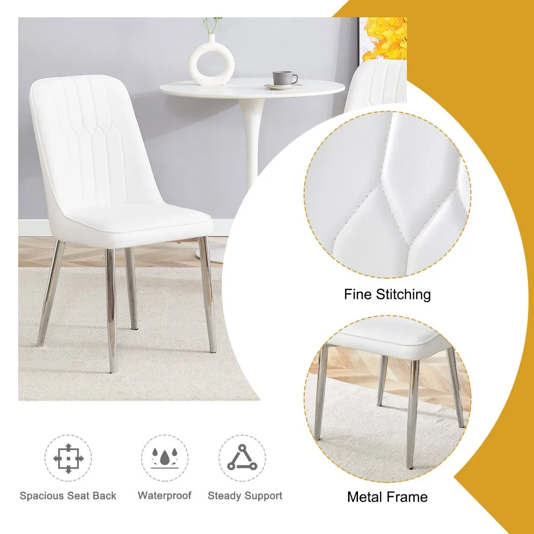 2 Modern Dining Chairs, PU Leather Backrest, Silver Metal Legs for Home, Kitchen, Bedroom, Office - Comfortable Experience