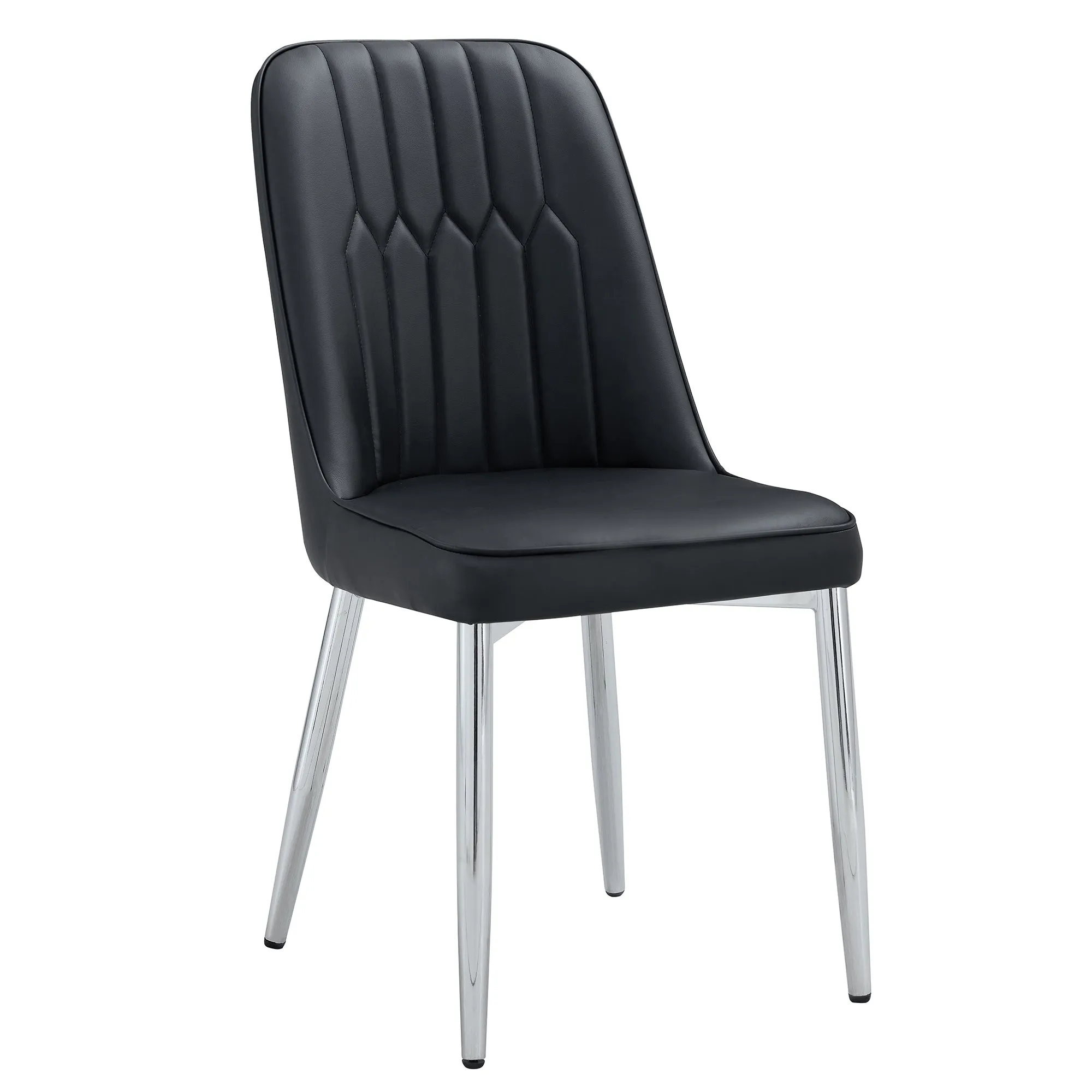 2 Modern Dining Chairs, PU Leather Backrest, Silver Metal Legs for Home, Kitchen, Bedroom, Office - Comfortable Experience