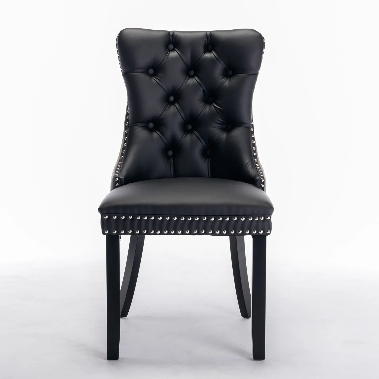 2 Tufted Dining Chairs: Black/Gray, Wood Legs, Nailhead Trim | 25.50 x 19.70 x 37.50
