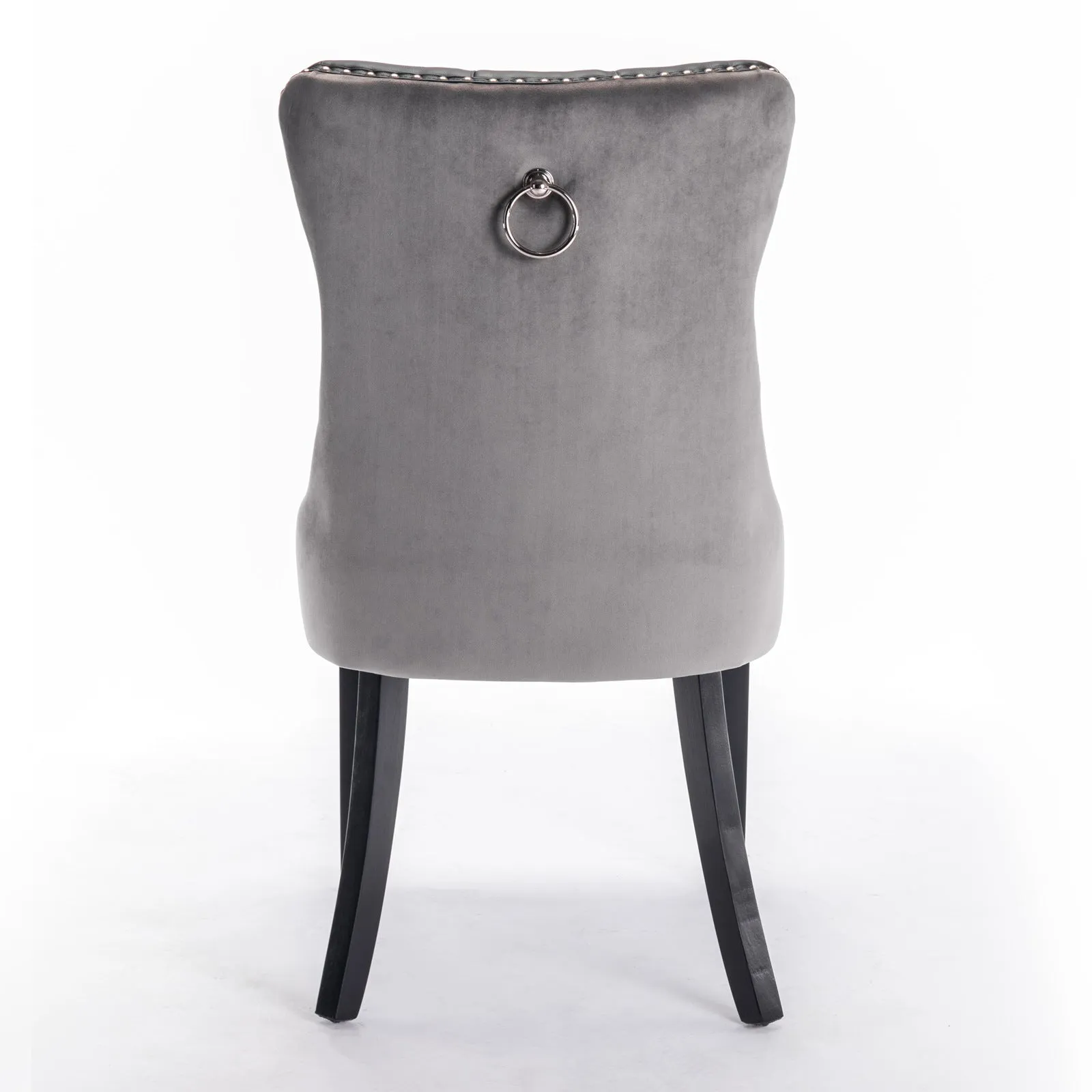 2 Tufted Dining Chairs: Black/Gray, Wood Legs, Nailhead Trim | 25.50 x 19.70 x 37.50