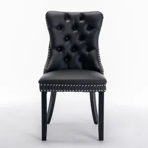 2 Tufted Dining Chairs: Black/Gray, Wood Legs, Nailhead Trim | 25.50 x 19.70 x 37.50