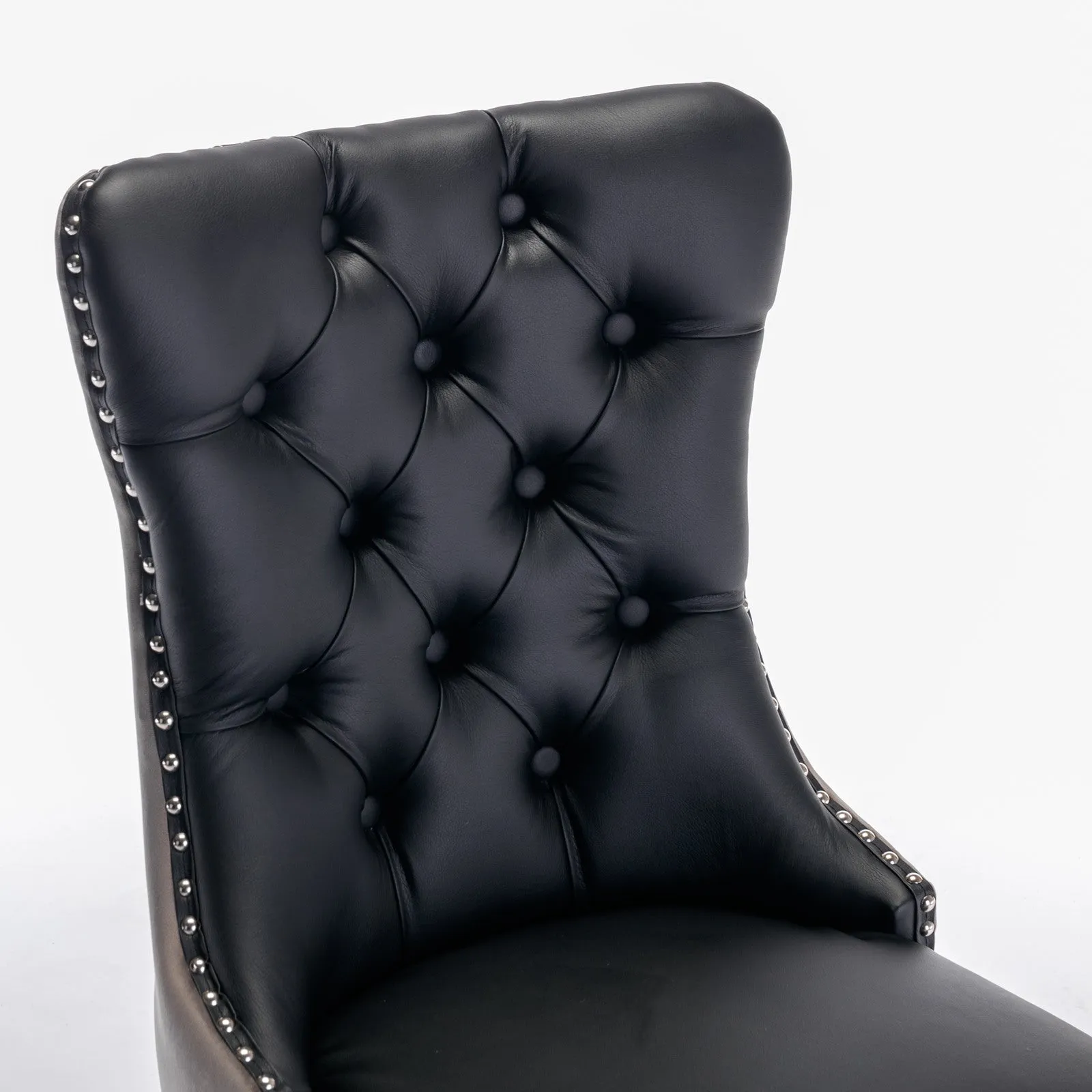 2 Tufted Dining Chairs: Black/Gray, Wood Legs, Nailhead Trim | 25.50 x 19.70 x 37.50