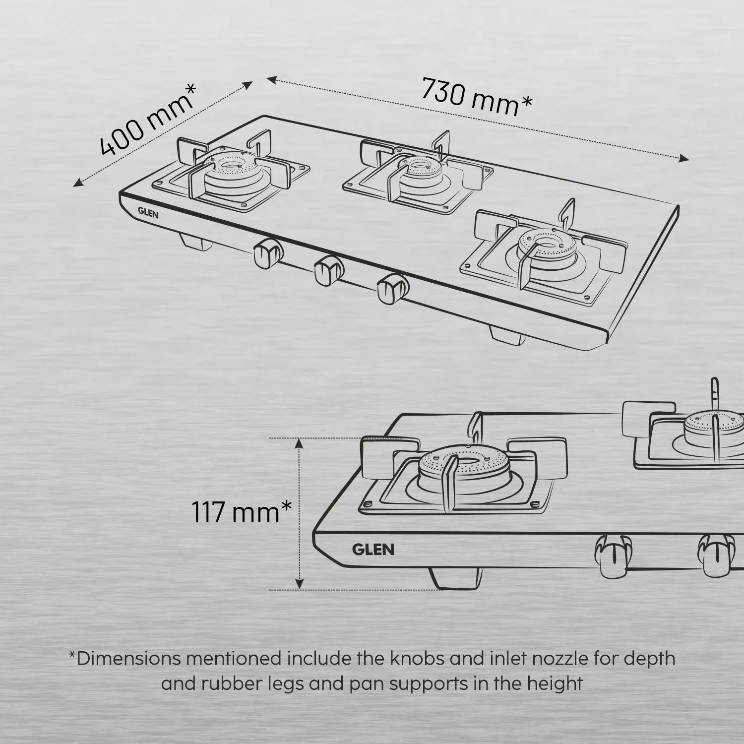 3 Burner Ultra Tuff Stainless Steel Gas Stove with Forged Brass Burner - Manual/Auto Ignition (1053 UT SS 73)