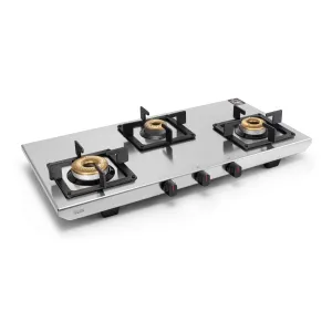 3 Burner Ultra Tuff Stainless Steel Gas Stove with Forged Brass Burner - Manual/Auto Ignition (1053 UT SS 73)