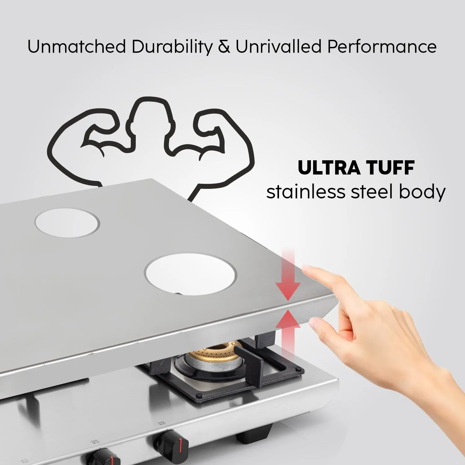 3 Burner Ultra Tuff Stainless Steel Gas Stove with Forged Brass Burner - Manual/Auto Ignition (1053 UT SS 73)