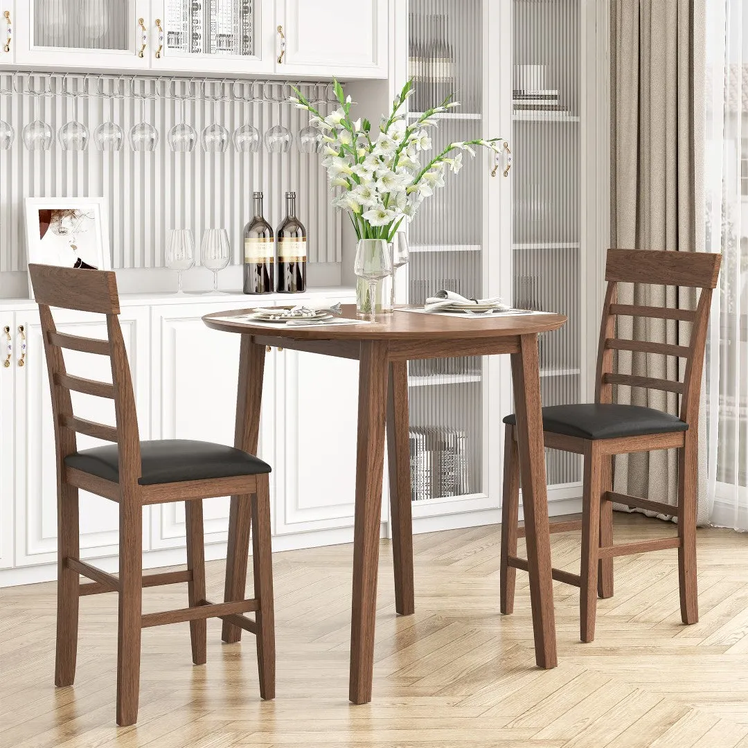 3-Piece Dining Set: Counter Height Table, 2 Chairs, Walnut/Black - Space-Saving & Stylish