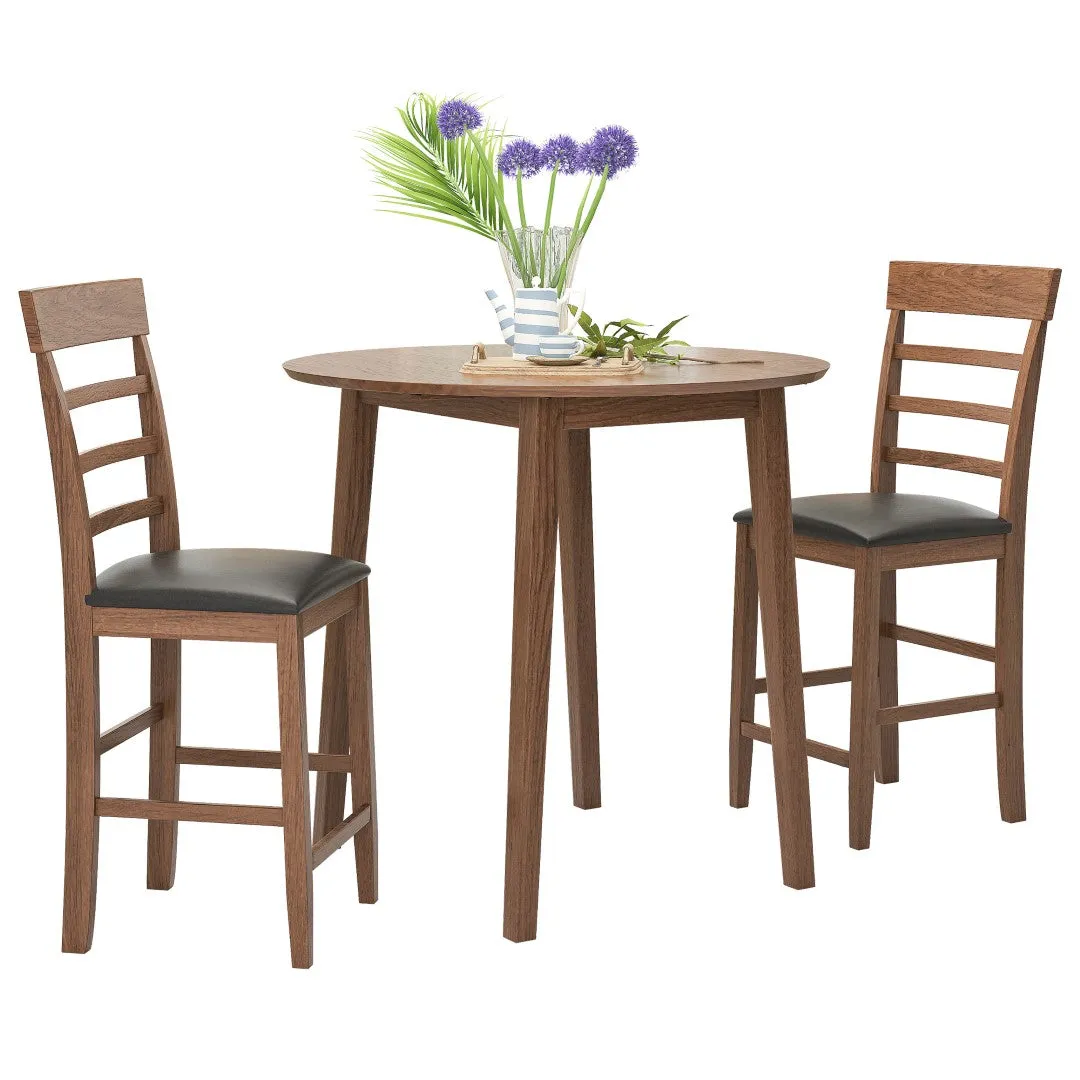 3-Piece Dining Set: Counter Height Table, 2 Chairs, Walnut/Black - Space-Saving & Stylish