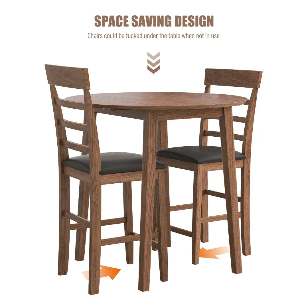 3-Piece Dining Set: Counter Height Table, 2 Chairs, Walnut/Black - Space-Saving & Stylish