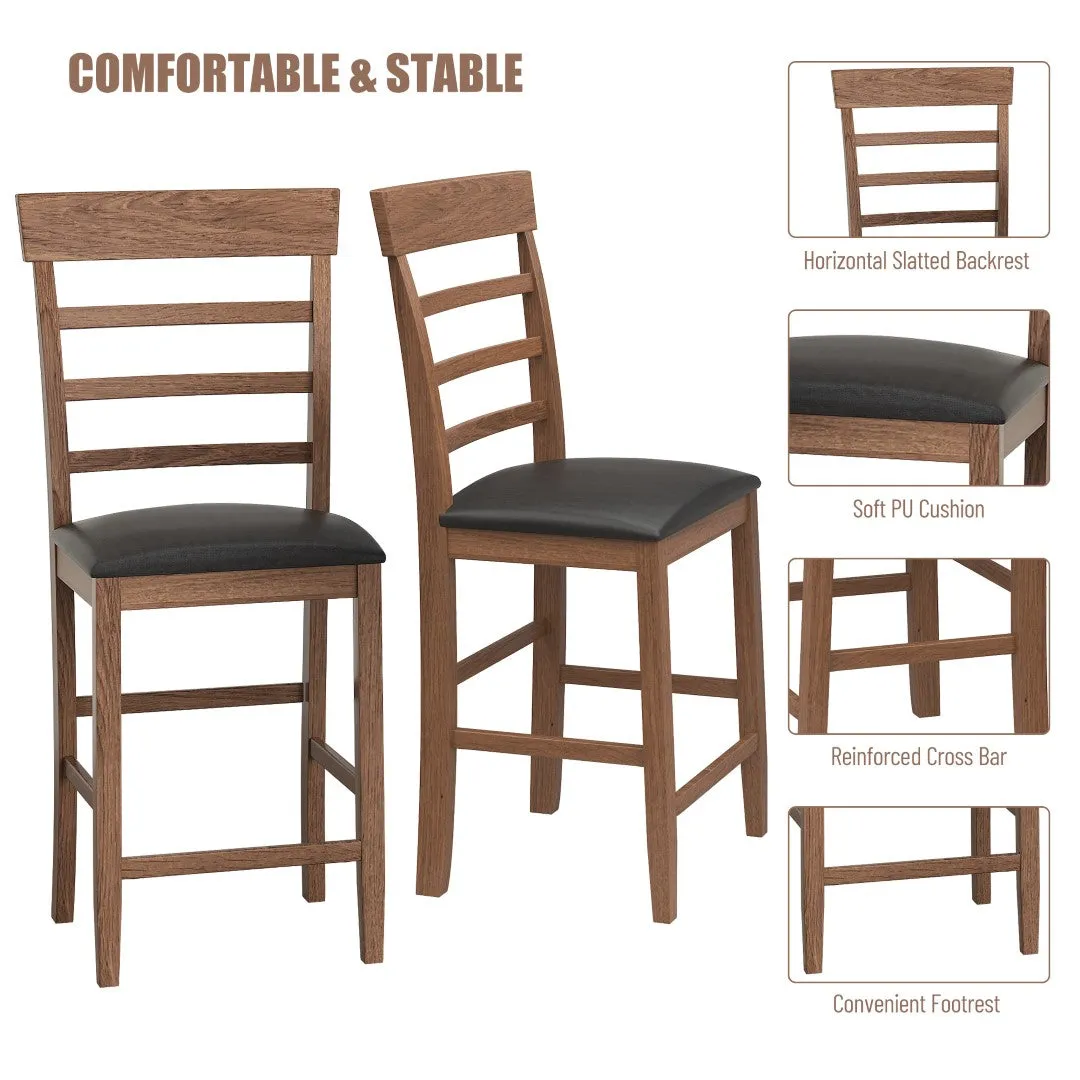 3-Piece Dining Set: Counter Height Table, 2 Chairs, Walnut/Black - Space-Saving & Stylish