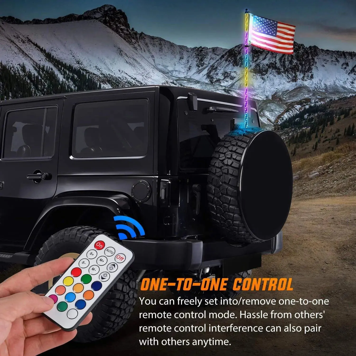 3FT Spiral Antenna W/ Spring Base Led Whip Light RF Remote Control | 8.6FT Wire 5Pin Switch