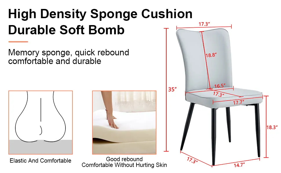 4 Light Gray Leatherette Dining Chairs with Black Metal Legs - Stylish & Comfortable Set