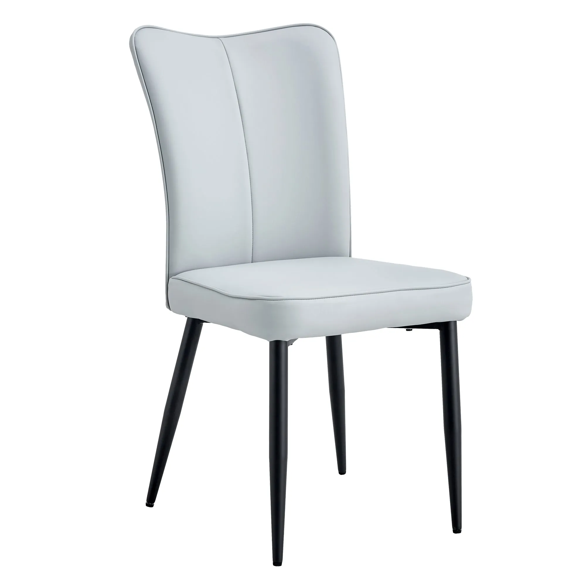 4 Light Gray Leatherette Dining Chairs with Black Metal Legs - Stylish & Comfortable Set