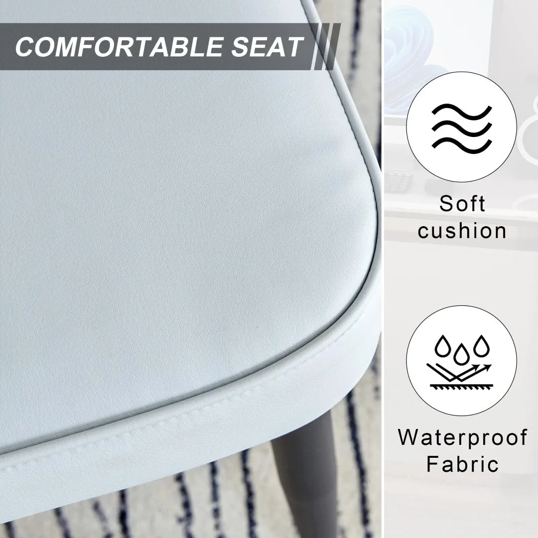 4 Light Gray Leatherette Dining Chairs with Black Metal Legs - Stylish & Comfortable Set