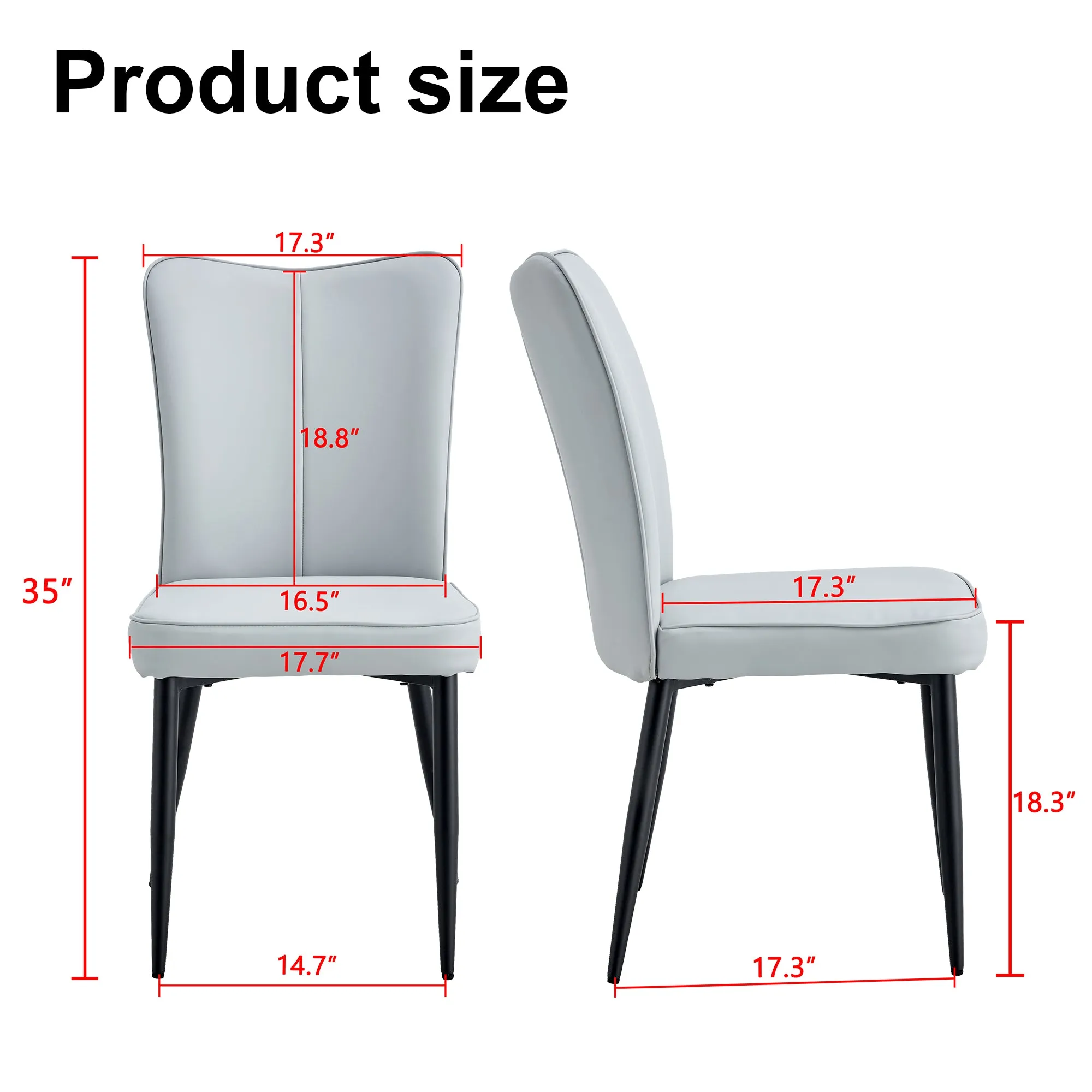 4 Light Gray Leatherette Dining Chairs with Black Metal Legs - Stylish & Comfortable Set