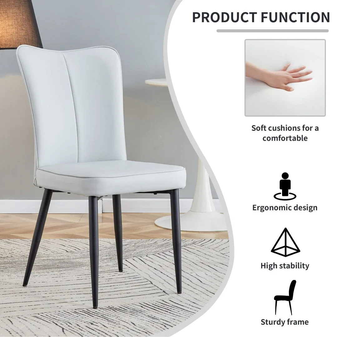 4 Light Gray Leatherette Dining Chairs with Black Metal Legs - Stylish & Comfortable Set