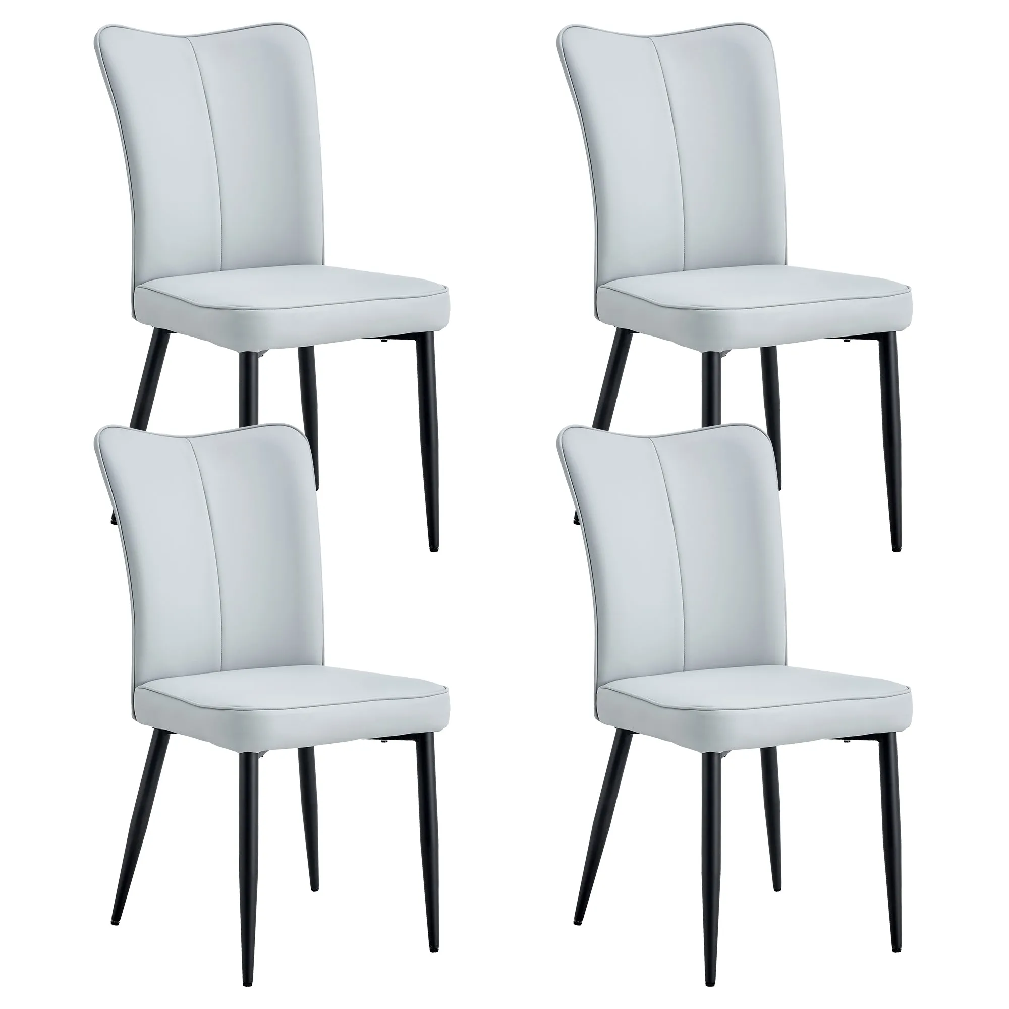 4 Light Gray Leatherette Dining Chairs with Black Metal Legs - Stylish & Comfortable Set