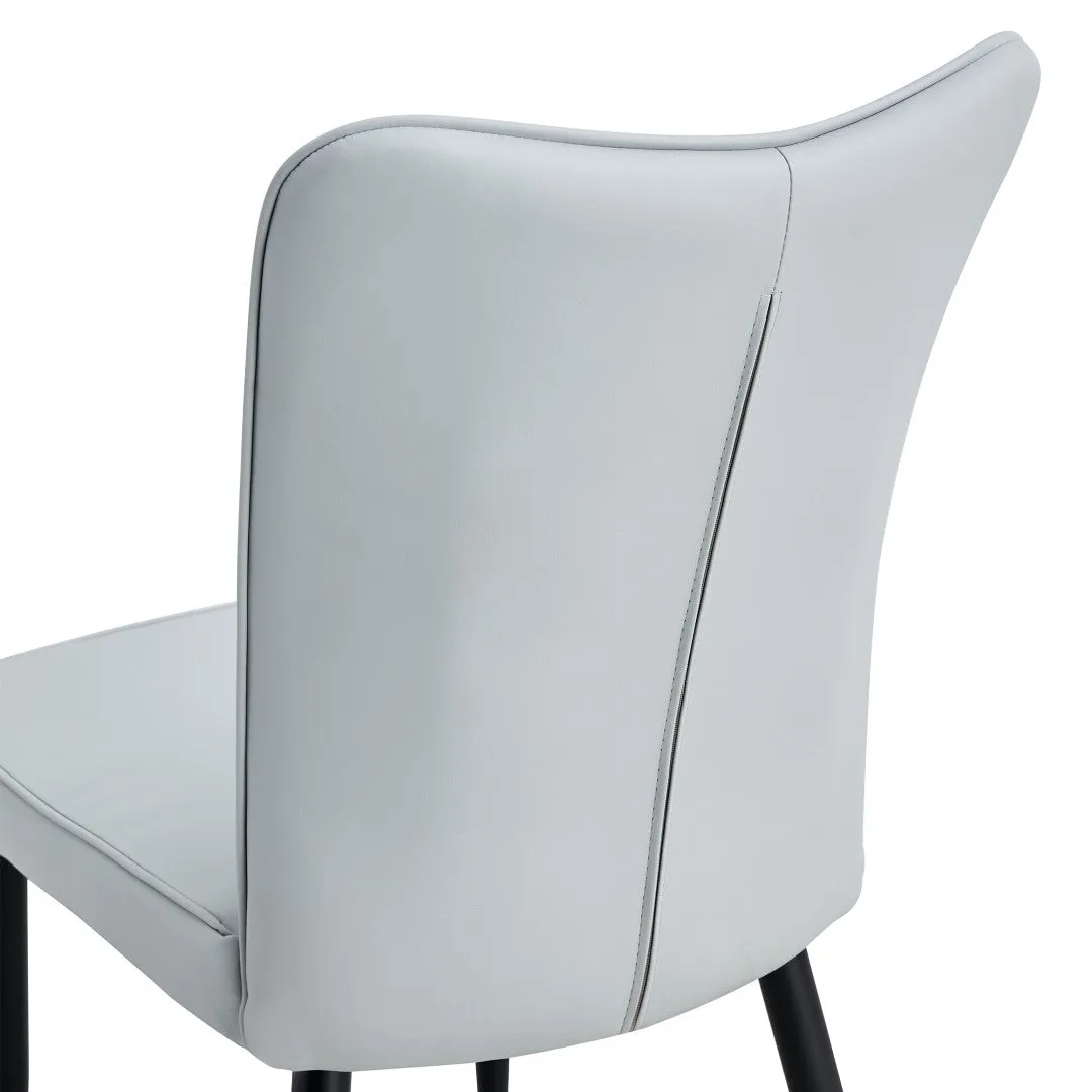 4 Light Gray Leatherette Dining Chairs with Black Metal Legs - Stylish & Comfortable Set