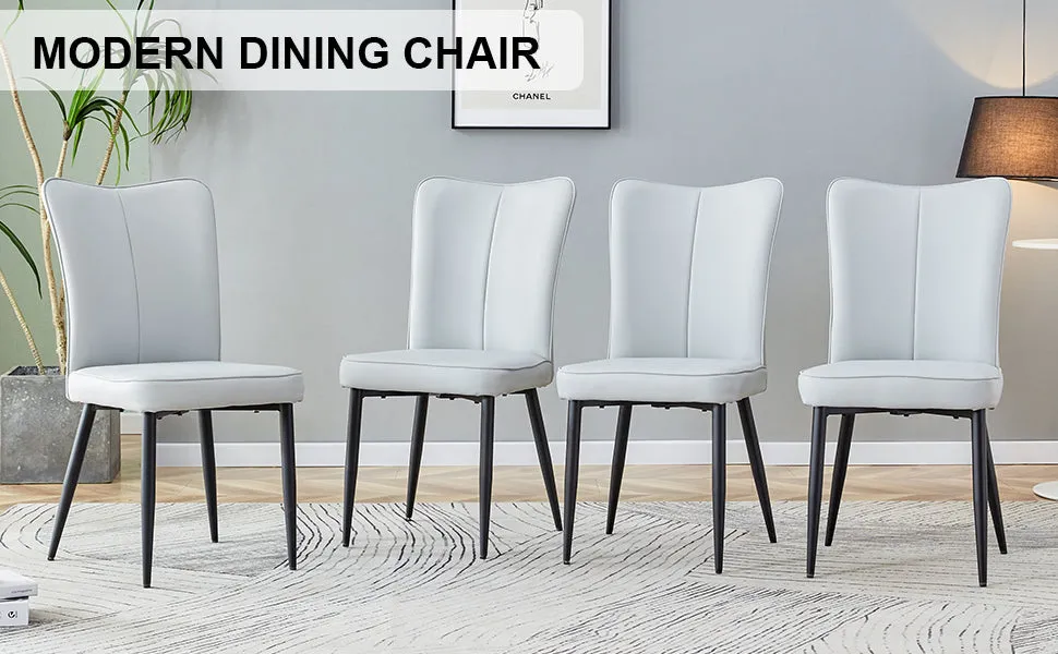 4 Light Gray Leatherette Dining Chairs with Black Metal Legs - Stylish & Comfortable Set
