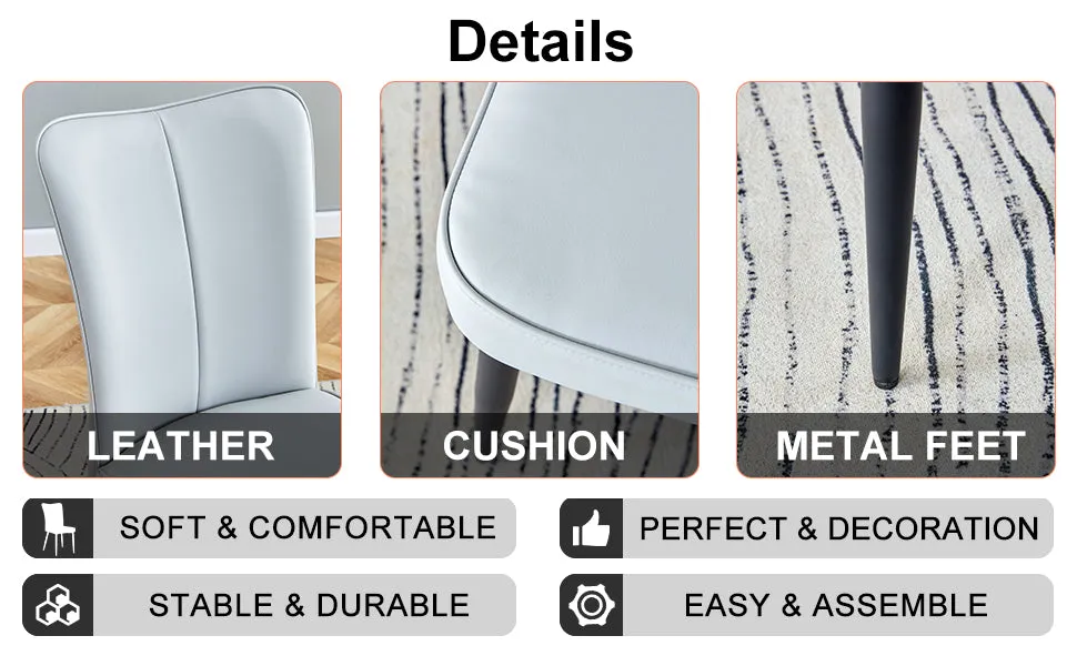 4 Light Gray Leatherette Dining Chairs with Black Metal Legs - Stylish & Comfortable Set