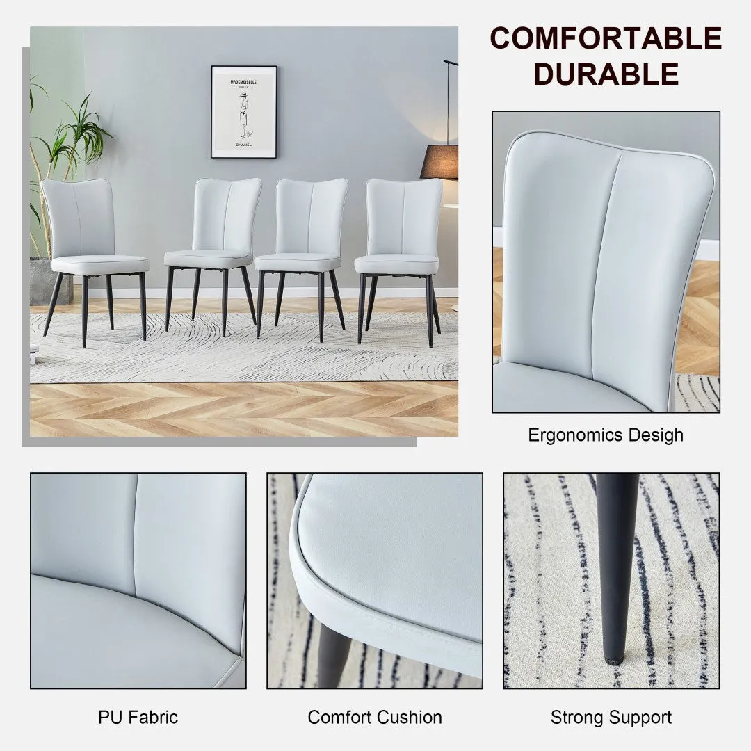 4 Light Gray Leatherette Dining Chairs with Black Metal Legs - Stylish & Comfortable Set