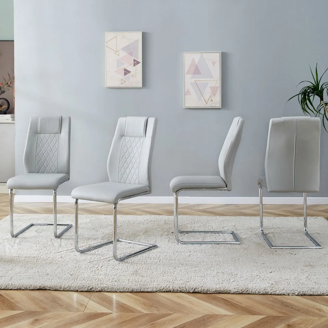 6-Piece Light Gray Faux Leather Dining Chairs Set with Metal Legs - Stylish, Comfortable, Easy Assembly
