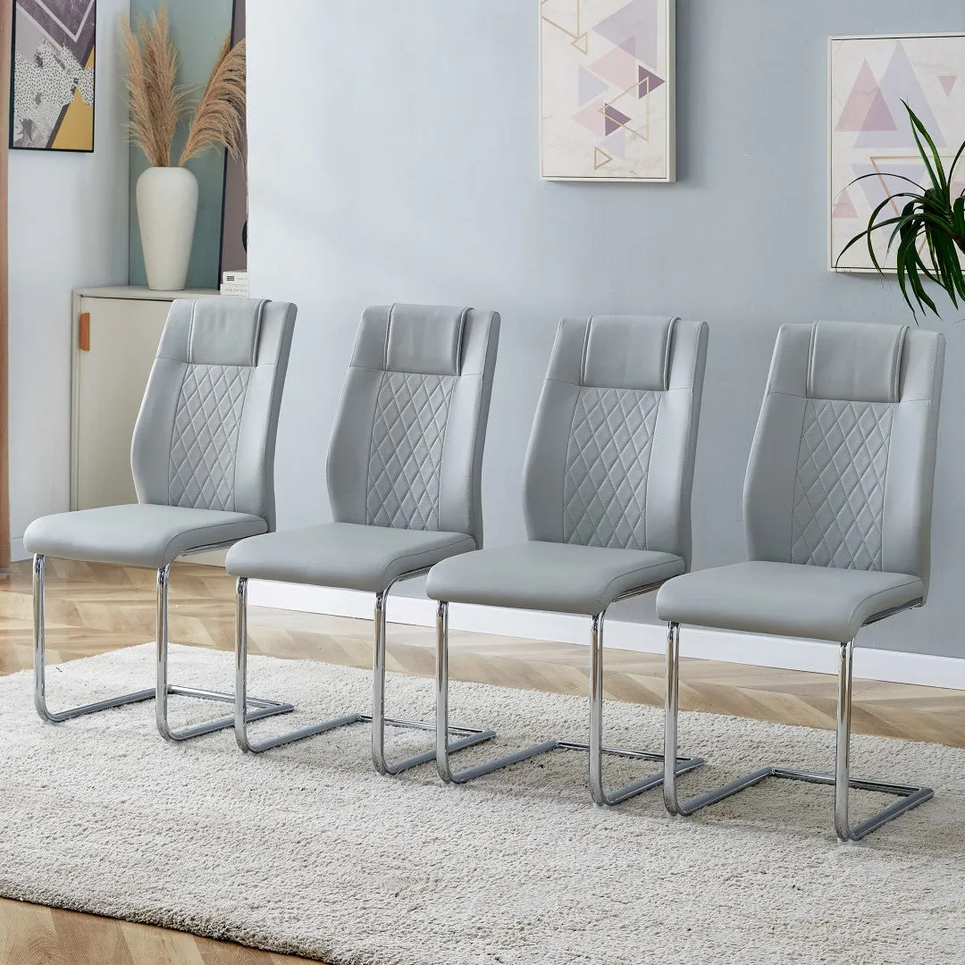 6-Piece Light Gray Faux Leather Dining Chairs Set with Metal Legs - Stylish, Comfortable, Easy Assembly